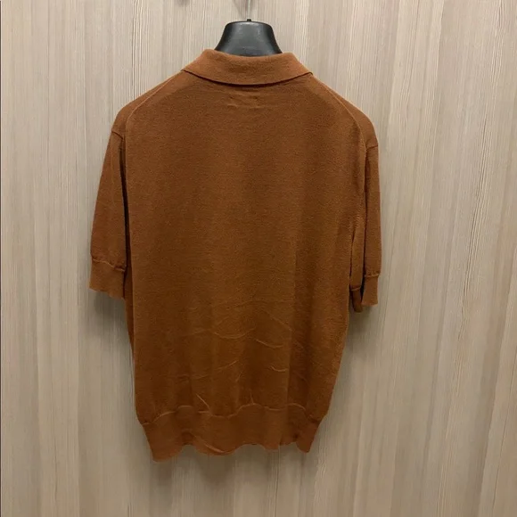 Drake's - Brown Knitted Linen-Cotton Short-Sleeve Polo Shirt - Size M - Picture 8 of 9